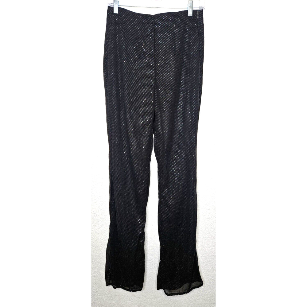 Zara Womens Pants Medium Black Side Zip Sparkly Sheer Straight Leg Trouser Party